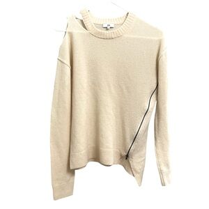 SOH WOMENS ASYMMETRICAL CUT OUT SHOULDER CREAM 100% CASHMERE SWEATER SIZE SMALL